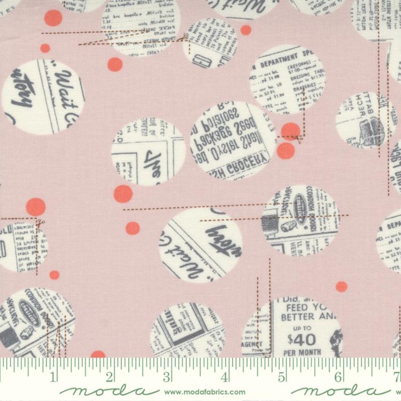 Fabric Moda Rose Quartz News Circles by the Quarter Yard 1762-23